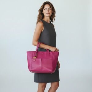 Lauren Ralph Lauren Pink Leather Tote Bag RLL Gold Hardware Crosshatch Texture